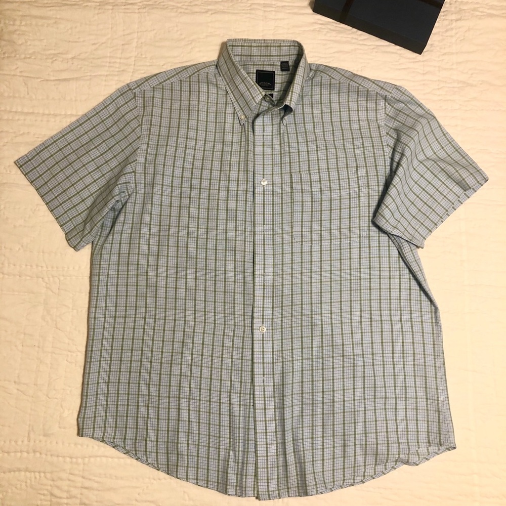 Arrow collar plaid blue-green button-down shirt